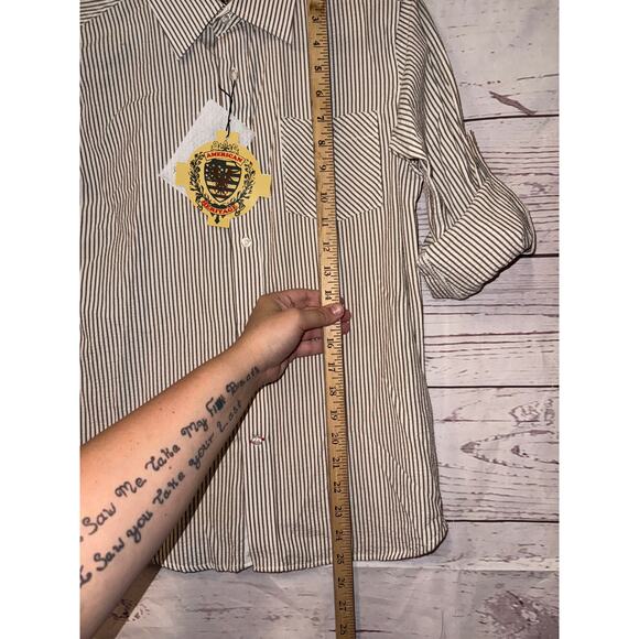 NWT American Heritage Brown and White Stripe Button Up Sz M - Picture 11 of 12